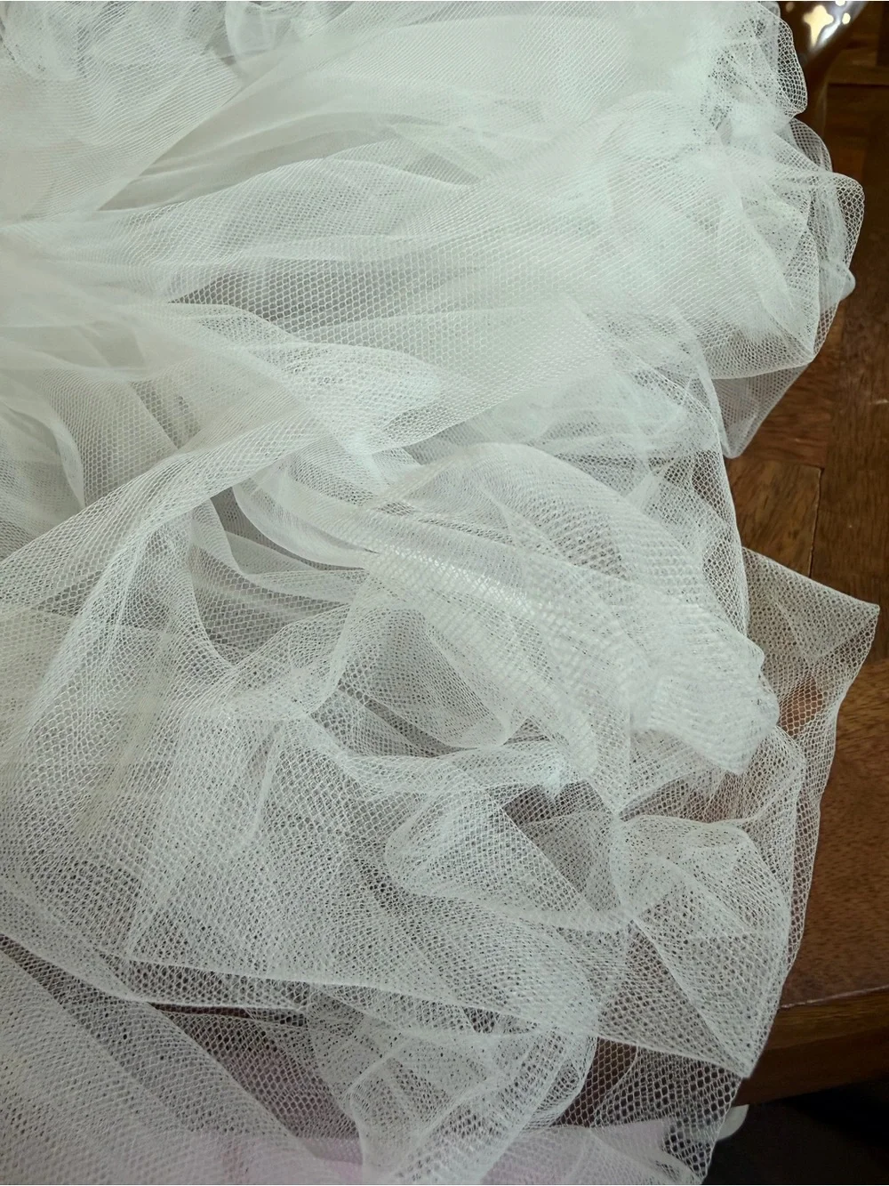 White Pearl & Lace Beaded Tulle Veil Wedding Headpiece w/ Combs Hand Sewn Women